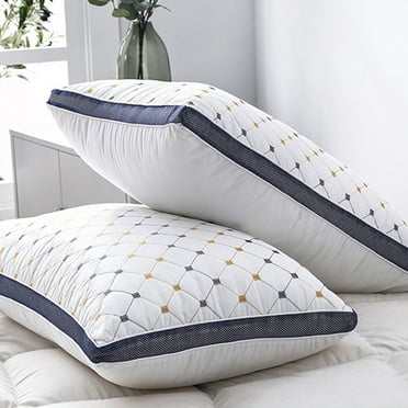 Brushed Cotton Queen/King Size Bed Pillows – Breathable Stripe – Set Of 2