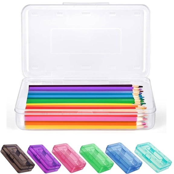 Djiypn Plastic Pencil Case Box with Lid Snap Closure, Large Capacity Storage Organizer Box for Home, Office, 1Pack-Clear
