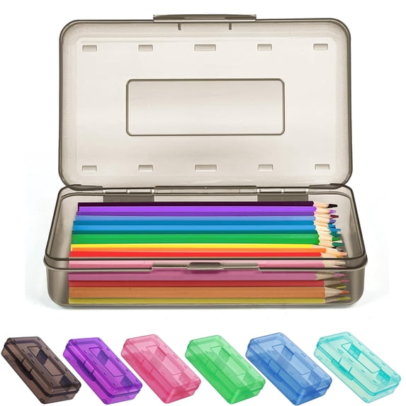 Djiypn Plastic Pencil Case Box with Lid Snap Closure, Large Capacity Storage Organizer Box for Home, Office, 1Pack-Coffee