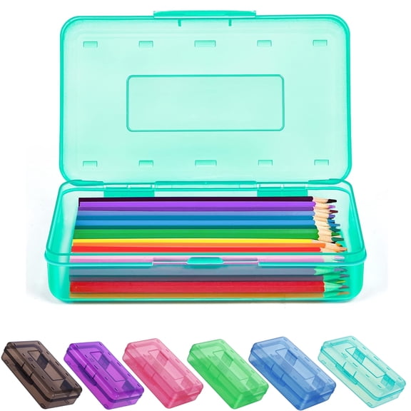 Djiypn Plastic Pencil Case Box with Lid Snap Closure, Large Capacity Storage Organizer Box for Home, Office, 1Pack-Turquoise