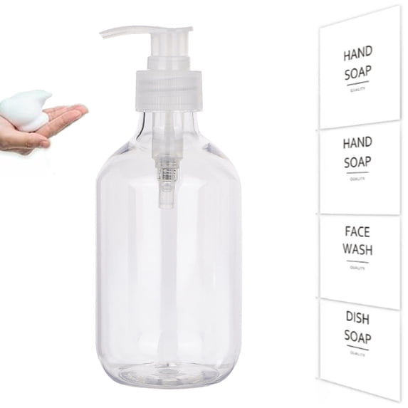 Djiypn Plastic Soap Dispenser, 1Pack Bathroom Hand Soap Dispensers with Pump, 16.9 Fl Oz Kitchen Hand and Dish Soap Dispenser Set, Modern Vintage Liquid Soap Dispensers Bottle, 500ml-Clear