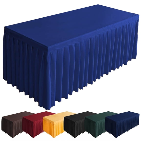 Djiypn Polyester Tablecloth, Elastic Tablecloth for 3.95FT Rectangle Tables, Waterproof Washable Table Cover Skirt for Outdoor, Wedding, Banquet & Parties (Dark Blue, 47.2"L x 15.7W x 29.5H)