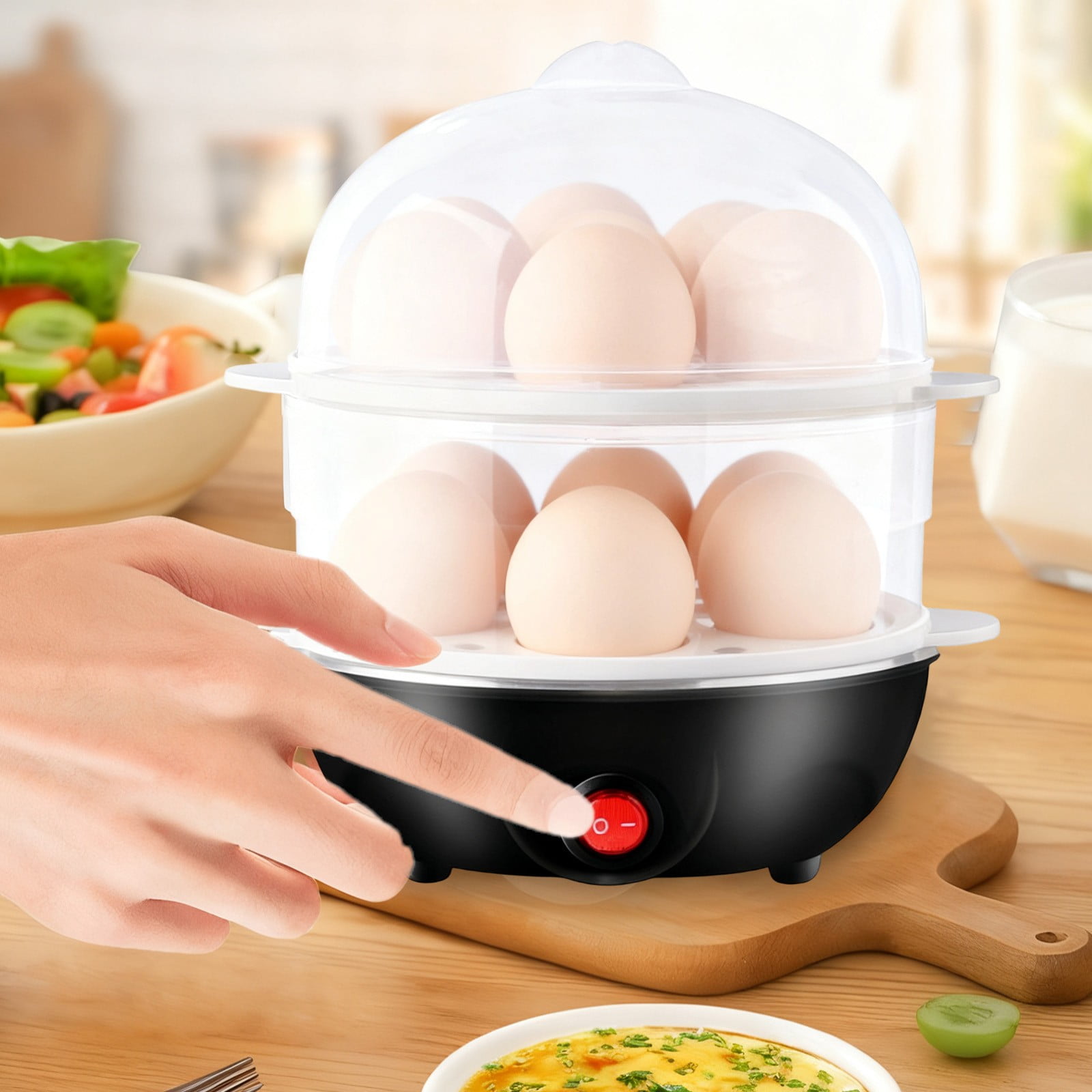 Djiypn Rapid Egg Cooker, Mini Egg Cooker, Easy Egg Cooker Electric 12-Egg Capacity, Soft, Medium, 2-Tier Hard-Boiled Egg Cooker with Auto Shut-Off, Black