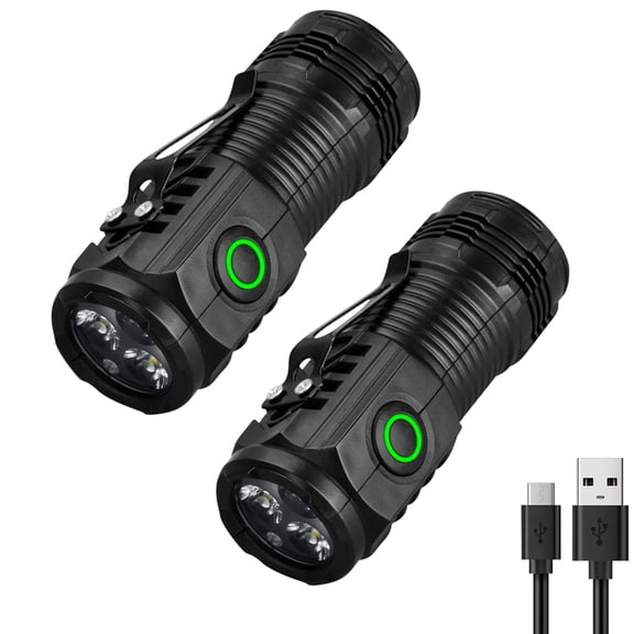 Djiypn Rechargeable Mini Flashlights, 2 Pack Bright 3 LED Flash Lights, Small Flashlight with Belt Clip, 3 Modes Portable Rechargeable Flashlights for Emergency Camping Home