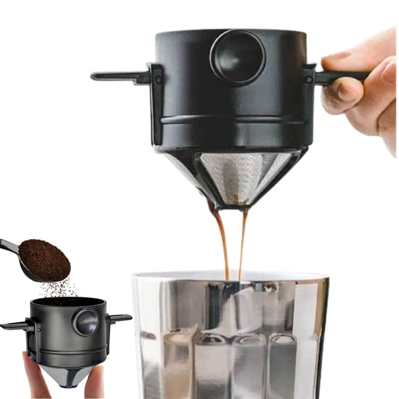 Djiypn Reusable Stainless Steel Coffee Filter with Double Handle - Easy Brewing for Tea and Coffee Lovers, Perfect for Home or Office Use