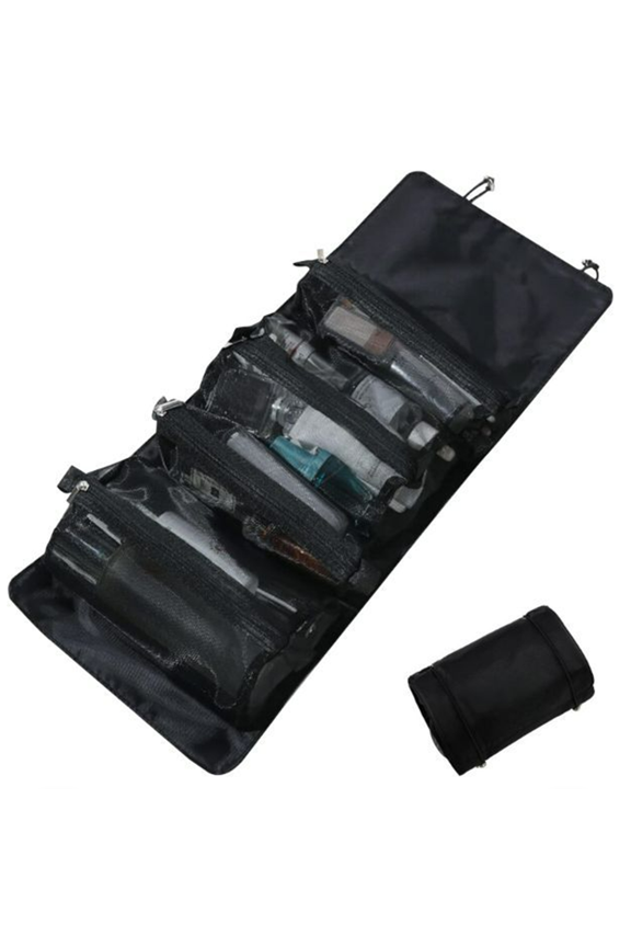 Roll Up Makeup Bag, Hanging Toiletry Bag, 4 in 1 Detachable Cosmetic Bag, 4 Removable Storage Bags, Travel Makeup Organizer Bags for Women Men(Black)
