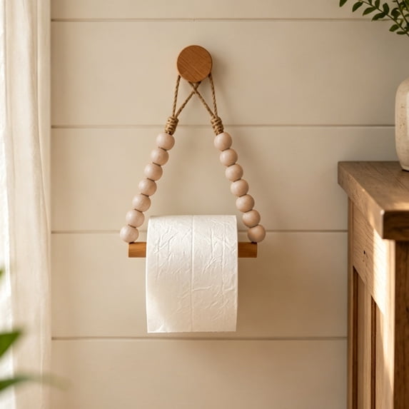 Djiypn Rope Wall Toilet Paper Holder, Rustic Tissue Rolls Paper Holder Wall Mounted, Nautical Rattan Bathroom Accessories Bathroom Decor - No Punching