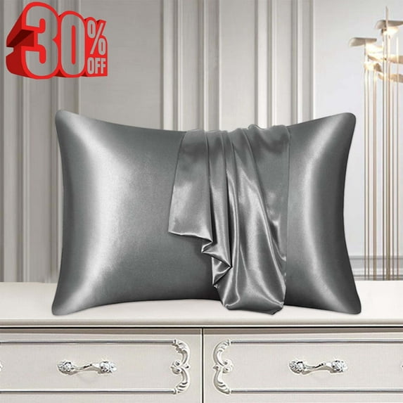 Djiypn Satin Pillowcase for Hair and Skin Queen Size 20"X 30" with Envelope Closure Soft Breathable Smooth Cooling Pillow Covers for Sleeping (1PC, Dark Gray)