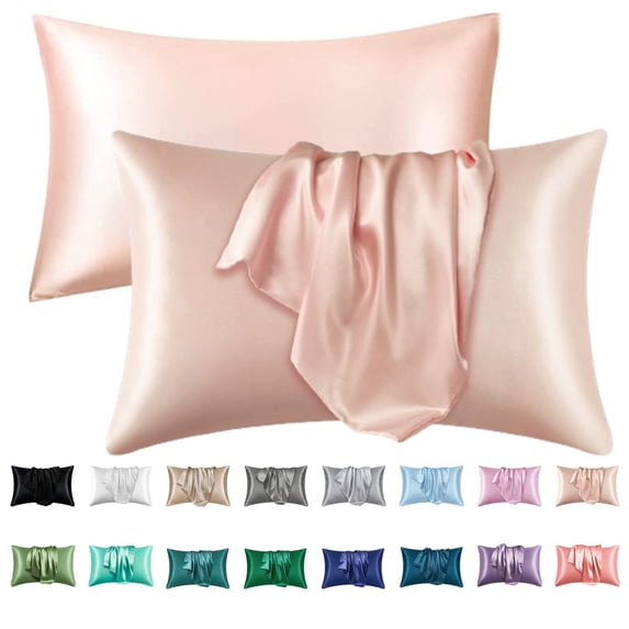 Djiypn Satin Pillowcase for Hair and Skin, Super Soft and Cooling Silk Pillow Cases 2 Pack with Envelope Closure, Gift for Women Men(20"x30" Queen Size, Beige)