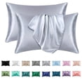 thumbnail image 1 of Djiypn Satin Pillowcase for Hair and Skin, Super Soft and Cooling Silk Pillow Cases 2 Pack with Envelope Closure, Gift for Women Men(20"x30" Queen Size, Silver), 1 of 8