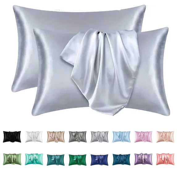 Djiypn Satin Pillowcase for Hair and Skin, Super Soft and Cooling Silk Pillow Cases 2 Pack with Envelope Closure, Gift for Women Men(20"x30" Queen Size, Silver)