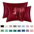 thumbnail image 1 of Djiypn Satin Pillowcase for Hair and Skin, Super Soft and Cooling Silk Pillow Cases 2 Pack with Envelope Closure, Gift for Women Men(20"x30" Queen Size, Wine), 1 of 8