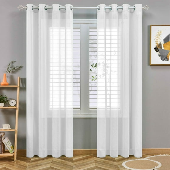 Djiypn Semi Sheer Curtains For Bedroom 98 Inches Long Grommet Vertical Window Curtains Drapes With Light Through For Living Room