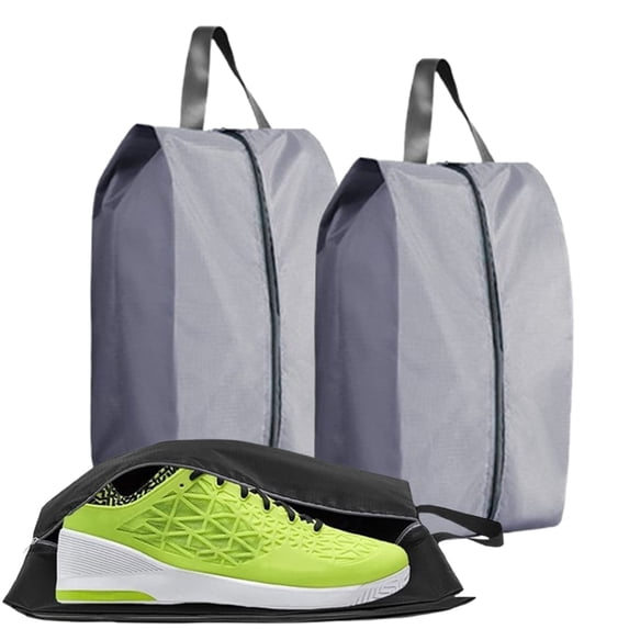Djiypn Shoe Bags for Travel, 2 Pack Extra Durable Travel Shoe Bags for Storage and Packing, Reusable Water-proof Shoe Bag with Zipper and Handle, Portable Travel Essentials, Gray