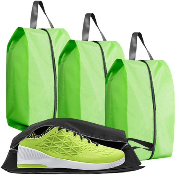 Djiypn Shoe Bags for Travel, 3 Pack Extra Durable Travel Shoe Bags for Storage and Packing, Reusable Water-proof Shoe Bag with Zipper and Handle, Portable Travel Essentials, Green