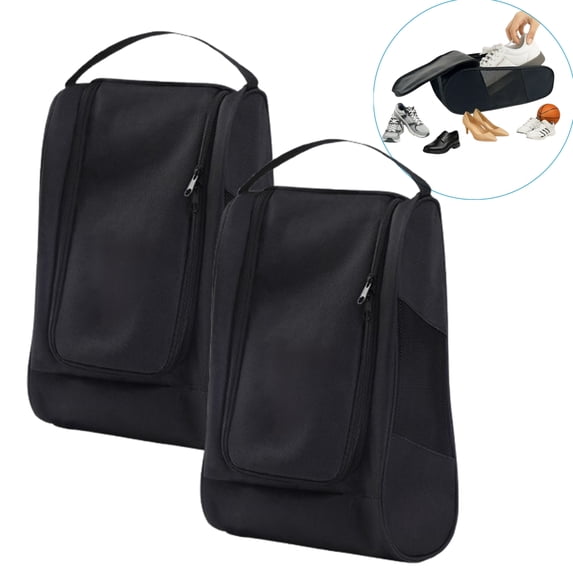 Djiypn Shoe Bags for Travel - Portable Oxford Shoes Storage Bag, Side Mesh Windows Shoe Pouch, Shoe Packing Cubes for Men Women - (Black, 2Pack)