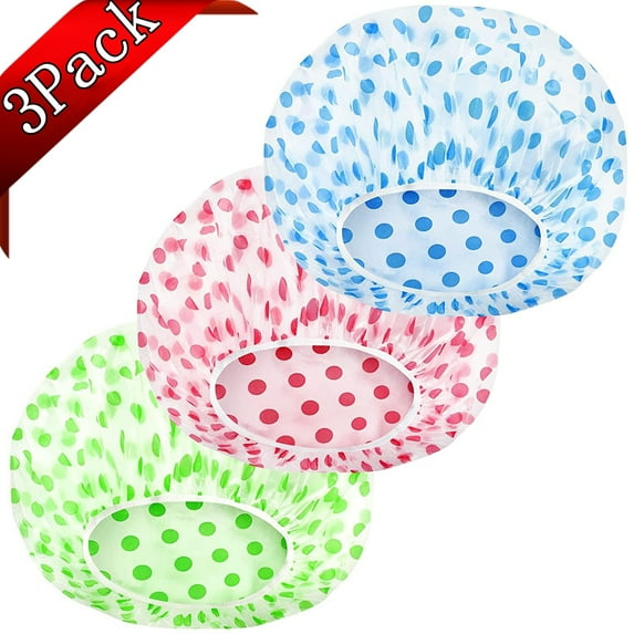 Djiypn Shower Cap, 3 Pcs Plastic Shower Caps, Shower Caps for Women Reusable Waterproof, Elastic Band Flower Printed Hair Cap for Shower Spa Salon