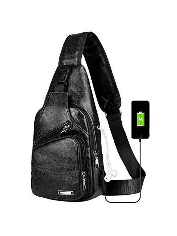 Sling Bag for Men Women Crossbody Chest Bag,PU leather Over the Shoulder Purse Cross Body Sling Backpack for Travel