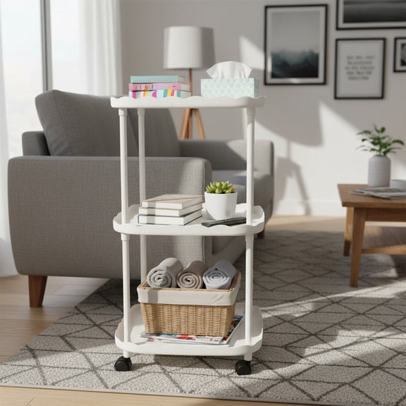 Djiypn Small Side Table - 3-Tier Table for Small Spaces, Plastic Couch End Table, Nightstand for Bedroom or End Table Living Room, Easy to Assemble, White