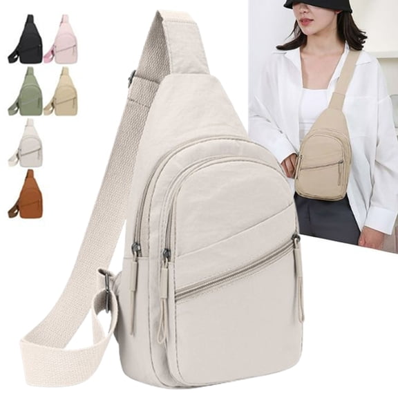 Djiypn Small Sling Bag for Women Men, Small Backpack Chest Daypack,PU Leather Crossbody Bag for Travel Outdoor Hiking, White