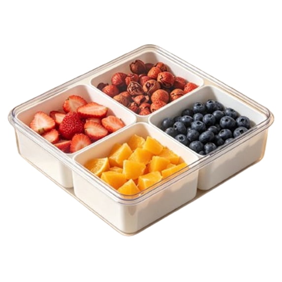 Djiypn Small Snackle Box Container, Divided Serving Tray with Lid, 4 Compartment Snack Box Container for Candy, Fruits, Charcuterie, Travel & Parties, BPA-Free, 1-Pack
