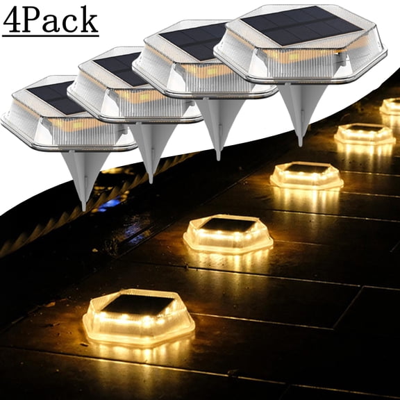 Djiypn Solar Ground Lights, 4 Pack Solar Lights Outdoor Waterproof, Pathway Lights Solar Powered, Solar Garden Lights, Landscape Lighting for Yard Driveway Walkway (Warm White)