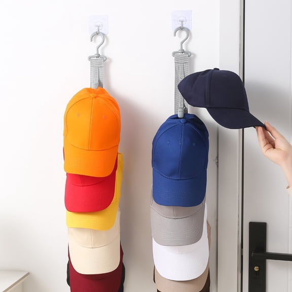 Djiypn Space Saving Hat Organizer with 8 Clips - Wall Mounted Cap Rack Hooks for Baseball Hats, Versatile Storage for Hats, Socks & Accessories, Ideal for Home & Dorm Room Organization(2Pack)