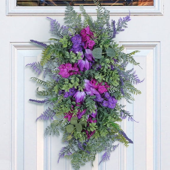 Djiypn Spring Summer Floral Wreath with Tulip and Lavender Eucalyptus Leaves Floral Arrangement for Door Wall Window