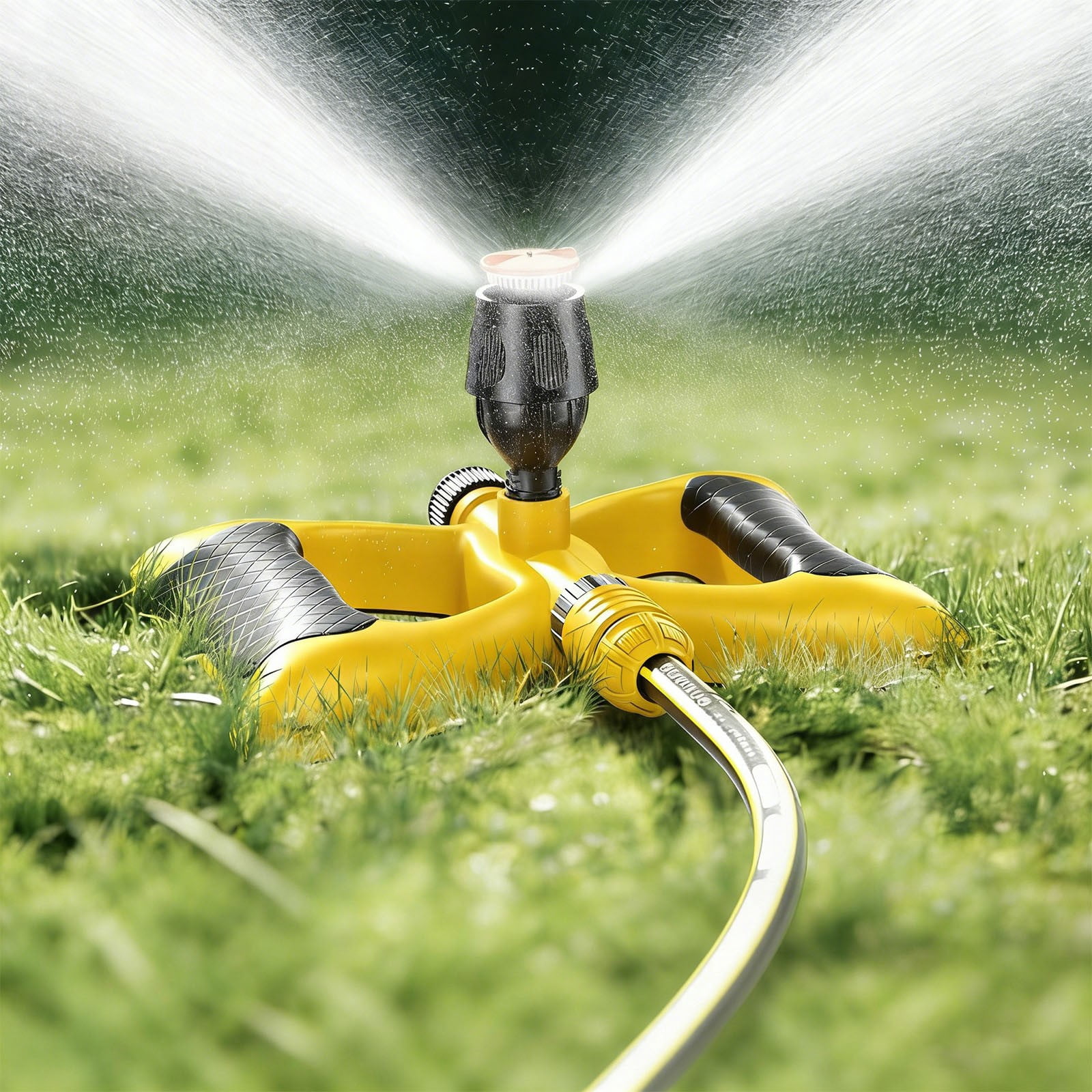 Djiypn Sprinkler for Yard, Rotating Water Garden Sprinkler for Large Area Coverage, Lawn and Yard Sprinklers, Yellow