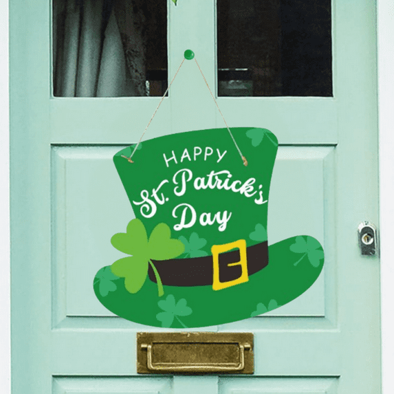 Djiypn St. Patrick's Day Shamrock Door Sign, Shamrocks Welcome Hanging Sign Lucky Irish Ornament Door Wreath for Happy St. Patrick's Day Party Front Door Wall Home Decorations with Rope