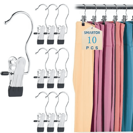 Djiypn Stainless Steel Clothes Hanger Hooks, Multifunctional Clothes Pins,Laundry Clips, Closet Organizer Hooks, Space Saving Hangers for Pants, Jeans, Towels, Boot, Hats (10Pcs,Black)