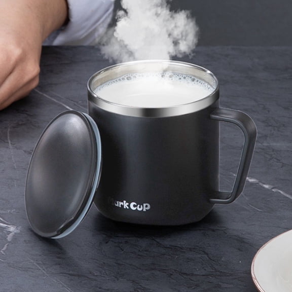 Djiypn Stainless Steel Mug With Lid And Handle - 400ML Reusable Double Insulated Mug - For Home Office And Travel Coffee Mugs Breakfast Mugs