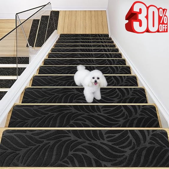 Djiypn Stair Treads Non Slip for Wooden Steps, 8" X 30" (1-Pack) Stair Runner Carpet Treads Indoor with Self-Adhesive, Stairslide Carpets Rugs Safety Mats for Elders, Kids & Dogs, Black