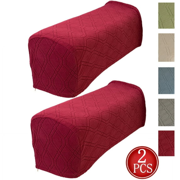 Djiypn Stretch Armrest Covers for Chairs and Sofas Couch Arm Covers for Sofa Polyester Jacquard Armrest Cover Anti-Slip Furniture Protector Washable Armchair Slipcovers for Home Set of 2, Red