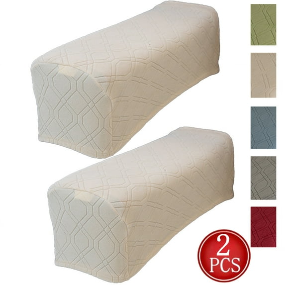 Djiypn Stretch Armrest Covers for Chairs and Sofas Couch Arm Covers for Sofa Polyester Jacquard Armrest Cover Anti-Slip Furniture Protector Washable Armchair Slipcovers for Home Set of 2, White