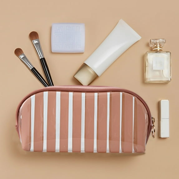 Djiypn Striped Cosmetic BagTranslucent Cosmetic Bag, Cosmetic Bag Portable Travel Bag, Hangable Portable
