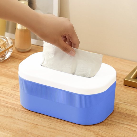 Djiypn Tissue Box Holder, Plastic Tissue Box Cover Rectangle for Wet Wipes Cube Box, Napkin, Facial Tissue Dispenser Box Case for Countertop,Bathroom,Kitchen,Home,Office(Blue)
