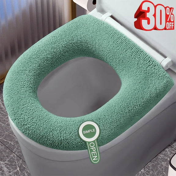 Djiypn Toilet Seat Cover,Bathroom Soft Knitted Toilet Seat Cushion with Snaps Fixed Stretchable Washable O-Shape Toilet Seat Covers Pads Easy Installation& Cleaning (Green)