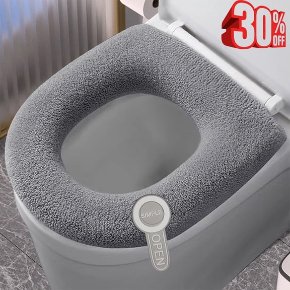 Djiypn Toilet Seat Cover,Bathroom Soft Knitted Toilet Seat Cushion with Snaps Fixed Stretchable Washable O-Shape Toilet Seat Covers Pads Easy Installation& Cleaning (Gray)