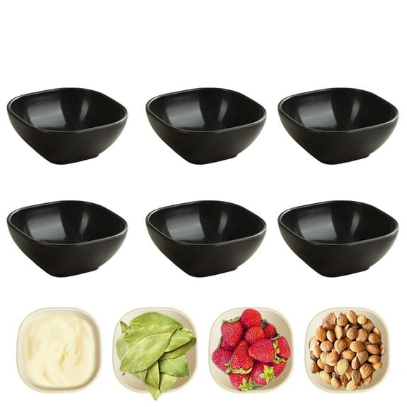 Djiypn Ultra-Strong 6 Pack Plastic Dip Bowls Set, Mini Bowl Soy Sauce Plate, Condiment Server, Can be Used for Ketchup, Vinegar,BBQ and Party Dinner, Black