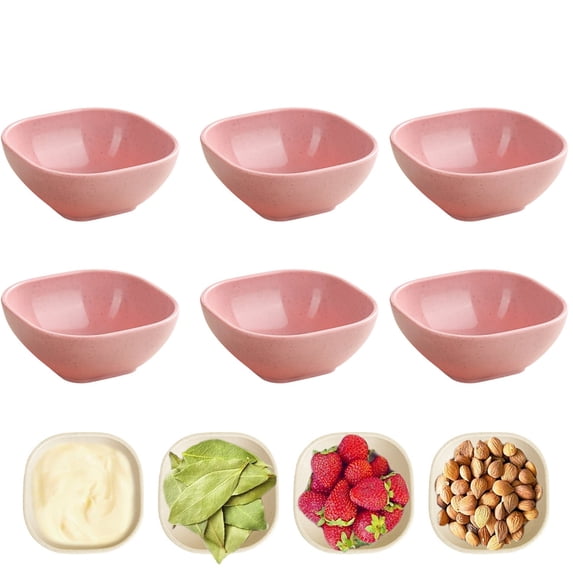 Djiypn Ultra-Strong 6 Pack Plastic Dip Bowls Set, Mini Bowl Soy Sauce Plate, Condiment Server, Can be Used for Ketchup, Vinegar,BBQ and Party Dinner, Pink