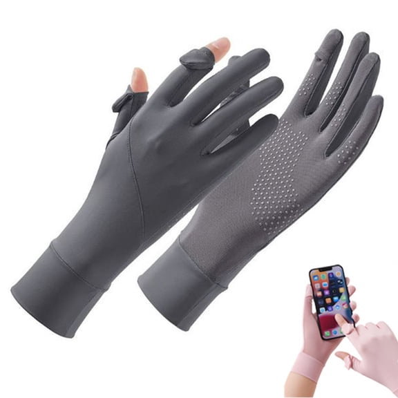 Djiypn Ultra Thin Full Finger UV Protection Gloves Driving Gloves for Women Men, 1-Pair Ice Silk UV Gloves Summer Gloves, Dark Gray