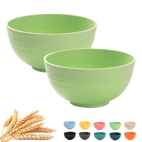 Djiypn Unbreakable Wheat Straw Cereal Bowls - Microwave, Dishwasher Safe Lightweight Soup and Salad Bowls, 2Pack, 25oz, Green