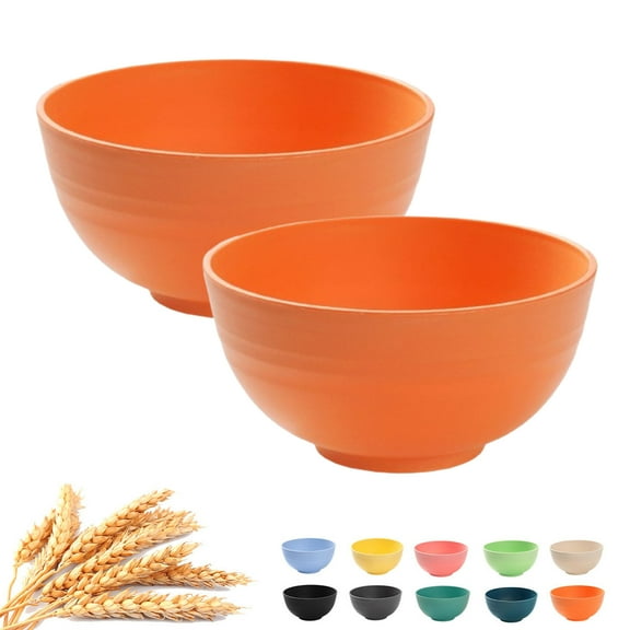 Djiypn Unbreakable Wheat Straw Cereal Bowls - Microwave, Dishwasher Safe Lightweight Soup and Salad Bowls, 2Pack, 25oz, Orange
