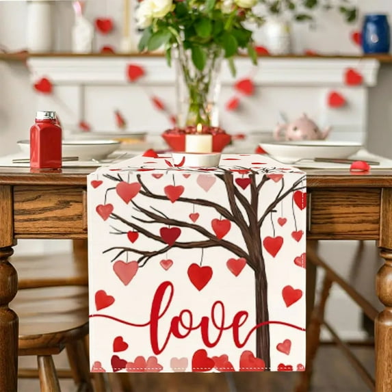 Djiypn Valentines Day Decorations - Valentine's Table Runner, Valentines Day Decor Party Favors Supplies, Anniversary Wedding Kitchen Dining Table Decoration for Home Party Decor 13x72 Inch
