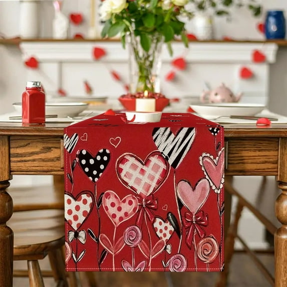 Djiypn Valentines Day Decorations - Valentine's Table Runner, Valentines Day Decor Party Favors Supplies, Anniversary Wedding Kitchen Dining Table Decoration for Home Party Decor 13x72 Inch