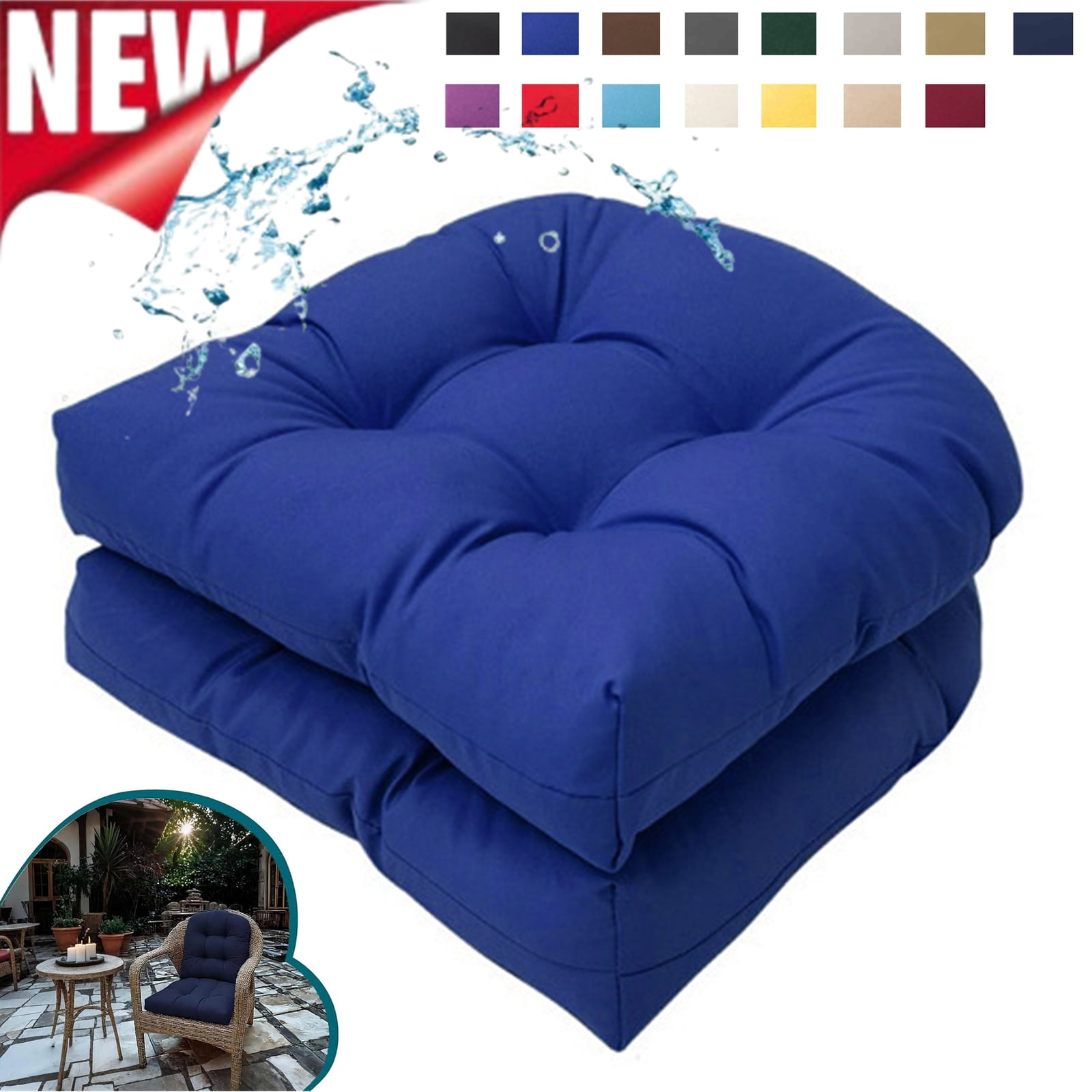 Djiypn Water-Repellent Outdoor Chair Cushions Set of 2, 19"X19" Patio Chair Cushions with High Elasticity PP Cotton, Tufted Seat Cushions for Outdoor Furniture, Thick Patio Cushions