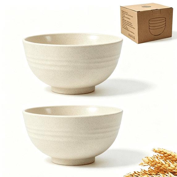 Djiypn Wheat Straw Cereal Bowls, Microwave & Dishwasher Safe Kitchen Bowls for Cereal, Snack, Rice, Soup and Salad, 24oz (2Pack-Beige)