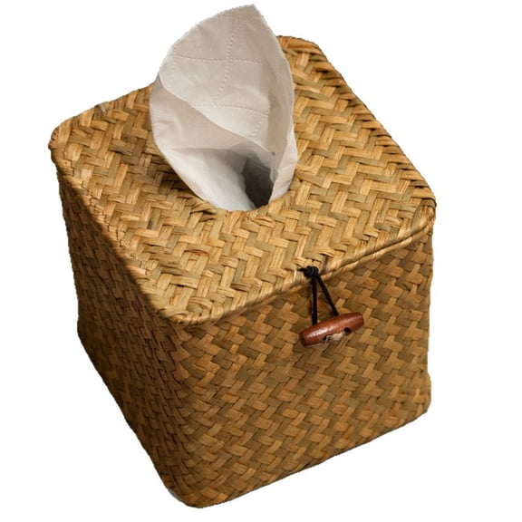 Djiypn Woven Seagrass Tissue Box Cover - Stylish Decorative Tissue Holder for Home, Bathroom, Office & More - Functional Elastic Closure for Easy Access - Perfect Touch for Any Decor Style