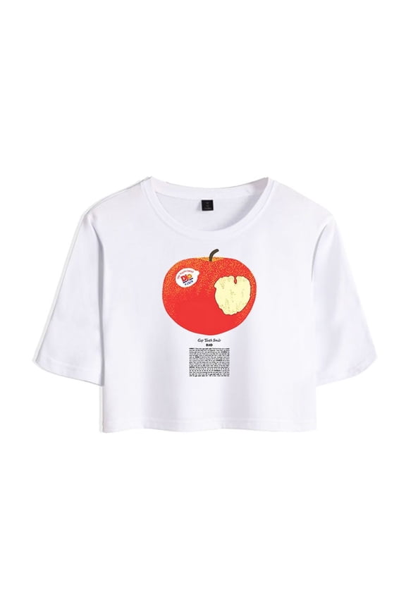 Djo Merch Apple Crop Top Midriff-Baring Tshirt Women Girl Short Sleeve